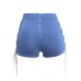 Blue Lace Up Zipper Eyelet Sexy Shorts