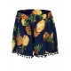 Dark-blue Pineapple Print Pom Pom Casual Elastic Shorts