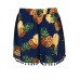 Dark-blue Pineapple Print Pom Pom Casual Elastic Shorts