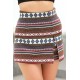 Dark-red Tribal Print Zipper Slit Casual Skorts