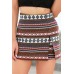 Dark-red Tribal Print Zipper Slit Casual Skorts