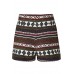 Dark-red Tribal Print Zipper Slit Casual Skorts