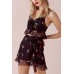 Cherry Print Ruffles Hem Tied Casual Shorts