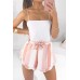 Pink Stripe Tied Scallop Hem Layered Casual Shorts