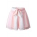 Pink Stripe Tied Scallop Hem Layered Casual Shorts