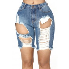 Blue Shredd Pocket Sexy Denim Shorts