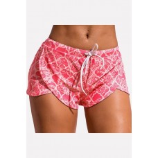 Pink Tribal Print Slit Drawstring Casual Shorts