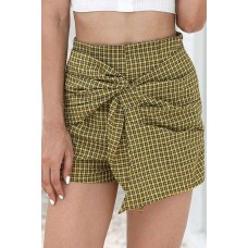 Yellow Asymmetrical Gingham Chic Shorts