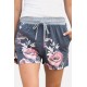 Gray Floral Drawstring Pocket Casual Shorts