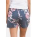 Gray Floral Drawstring Pocket Casual Shorts