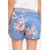 Light-blue Floral Drawstring Pocket Casual Shorts