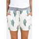 Cactus Print Drawstring Pocket Casual Shorts