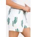 Cactus Print Drawstring Pocket Casual Shorts