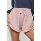 Pink Drawstring Pocket Corduroy Casual Shorts