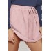 Pink Drawstring Pocket Corduroy Casual Shorts