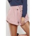 Pink Drawstring Pocket Corduroy Casual Shorts