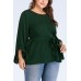 Flare Sleeve Tied Casual Plus Size Blouse