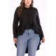 Button Ruffles Long Sleeve Casual Plus Size High Low Blouse
