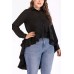 Button Ruffles Long Sleeve Casual Plus Size High Low Blouse