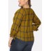 Khaki Plaid Print V Neck Button Tied Cuff Casual Plus Size Blouse