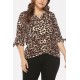 Leopard V Neck Twisted Tied Cuff Casual Plus Size T Shirt