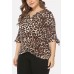 Leopard V Neck Twisted Tied Cuff Casual Plus Size T Shirt