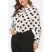 Polka Dot Print Tied Neck Long Sleeve Casual Plus Size Blouse