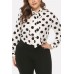 Polka Dot Print Tied Neck Long Sleeve Casual Plus Size Blouse