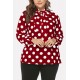 Red Polka Dot Print Tied Neck Long Sleeve Casual Plus Size Blouse