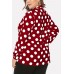 Red Polka Dot Print Tied Neck Long Sleeve Casual Plus Size Blouse