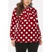 Red Polka Dot Print Tied Neck Long Sleeve Casual Plus Size Blouse