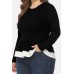 Ribbed Two Tone Peplum Casual Plus Size Blouse