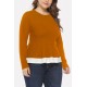 Orange Ribbed Two Tone Peplum Casual Plus Size Blouse