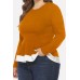 Orange Ribbed Two Tone Peplum Casual Plus Size Blouse