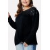 Sequin Splicing Twisted Long Sleeve Casual Plus Size T Shirt