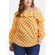 Yellow Polka Dot One Shoulder Ruffles Casual Plus Size Blouse