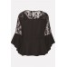 Lace Mesh V Neck Ruffles Trim Flare Sleeve Sexy Plus Size Blouse