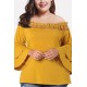 Yellow Lace Trim Flare Sleeve Off Shoulder Sexy Plus Size Blouse