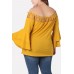 Yellow Lace Trim Flare Sleeve Off Shoulder Sexy Plus Size Blouse