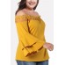 Yellow Lace Trim Flare Sleeve Off Shoulder Sexy Plus Size Blouse