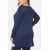 Dark-blue Crisscross Lace Trim Long Sleeve Casual Tee Top