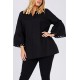 Flare Sleeve V Neck Hollow Out Casual Plus Size Blouse