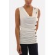 Ruched Button Decro Cowl Neck Sleeveless Casual Plus Size T-shirt