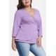 Purple V Neck Wrap Tied Casual Plus Size Blouse