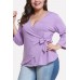 Purple V Neck Wrap Tied Casual Plus Size Blouse