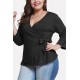 V Neck Wrap Tied Casual Plus Size Blouse