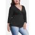 V Neck Wrap Tied Casual Plus Size Blouse