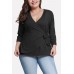 V Neck Wrap Tied Casual Plus Size Blouse