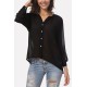 Button Up V Neck Long Sleeve Casual Plus Size Chiffon Blouse