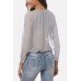 Gray Button Up V Neck Long Sleeve Casual Plus Size Chiffon Blouse